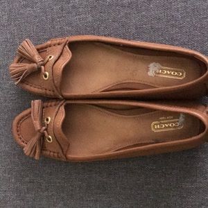Coach women’s leather tassel loafers in cognac